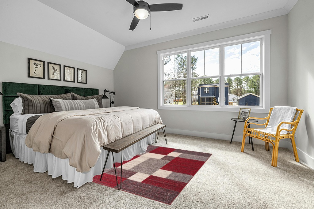 Modern Boxes Design Non-Slip (Non-Skid) Area Rug 5 X 7 (5' 3" X 7' 3") Red in Grey Traditional Bedroom with King Bed