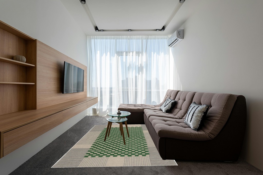 SAFAVIEH Genre Collection Area Rug - 6' x 9', Grey & Green, Handmade Wool, Ideal for Living Room, Bedroom, Dining (GRE207F-6) in Grey Living Room with Brown Couch
