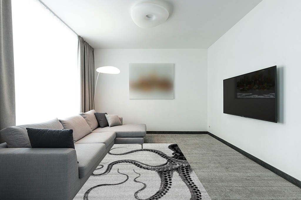 nuLOOM Adrienne Octopus Area Rug, 5x8, Grey in Modern Living Room with Grey Couch