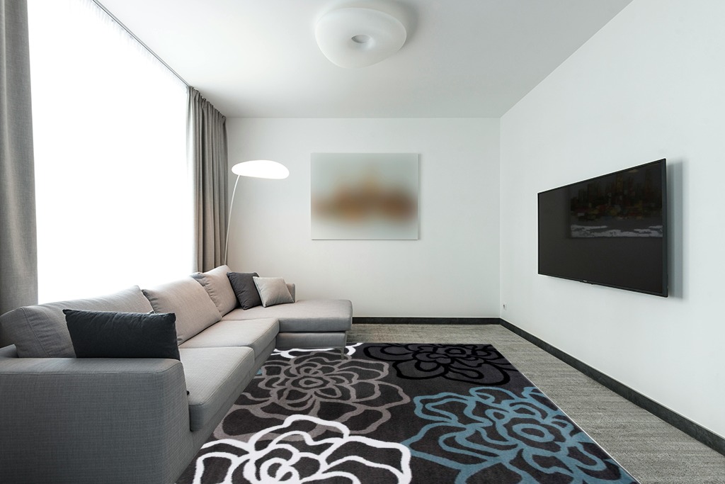 Rugshop Contemporary Modern Floral Abstract Flowers Easy Maintenance for Home Office, Living Room, Bedroom, Kitchen Soft Area Rug 5' 3" X 7' 3" Gray in Modern Living Room with Grey Couch
