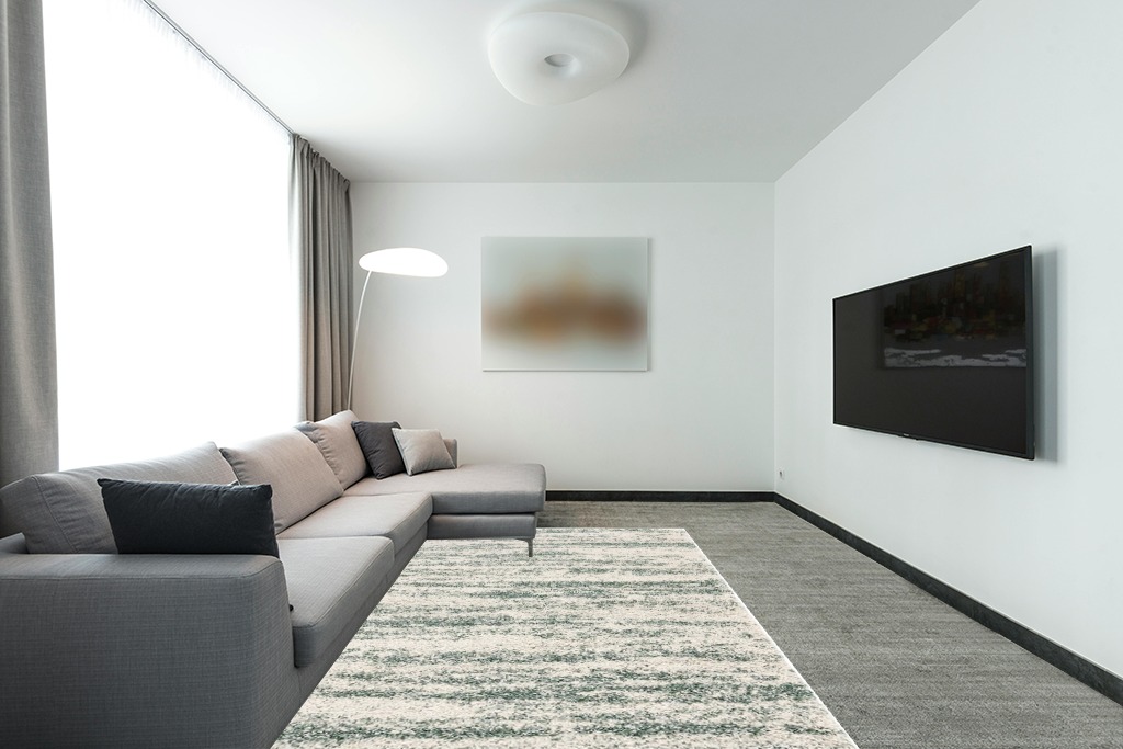 SAFAVIEH Hudson Shag Collection Area Rug - 6' x 9', Ivory & Green, Modern Design, Non-Shedding & Easy Care, 2-inch Thick Ideal for High Traffic Areas in Living Room, Bedroom (SGH206Y) in Modern Living Room with Grey Couch