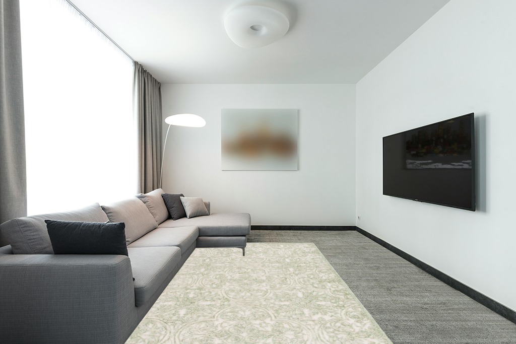 MARTHA STEWART Safavieh Collection by SAFAVIEH 6' x 9' Ivory/Green MSR3511Y Handmade Contemporary Wool Area Rug in Modern Living Room with Grey Couch