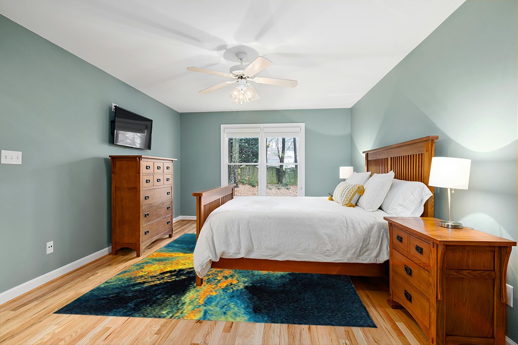 SAFAVIEH Galaxy Collection 8' x 10' Blue/Yellow GAL117L Modern Abstract Non-Shedding Living Room Dining Bedroom Area Rug in Teal and Orange Wood Bedroom