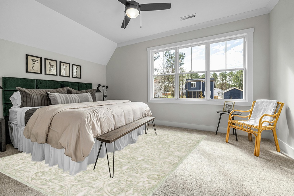 Safavieh Trace Collection Area Rug - 9' x 12', Ivory & Green, Handmade Wool, Ideal for High Traffic Areas in Living Room, Bedroom (TRC101Y) in Grey Traditional Bedroom with King Bed