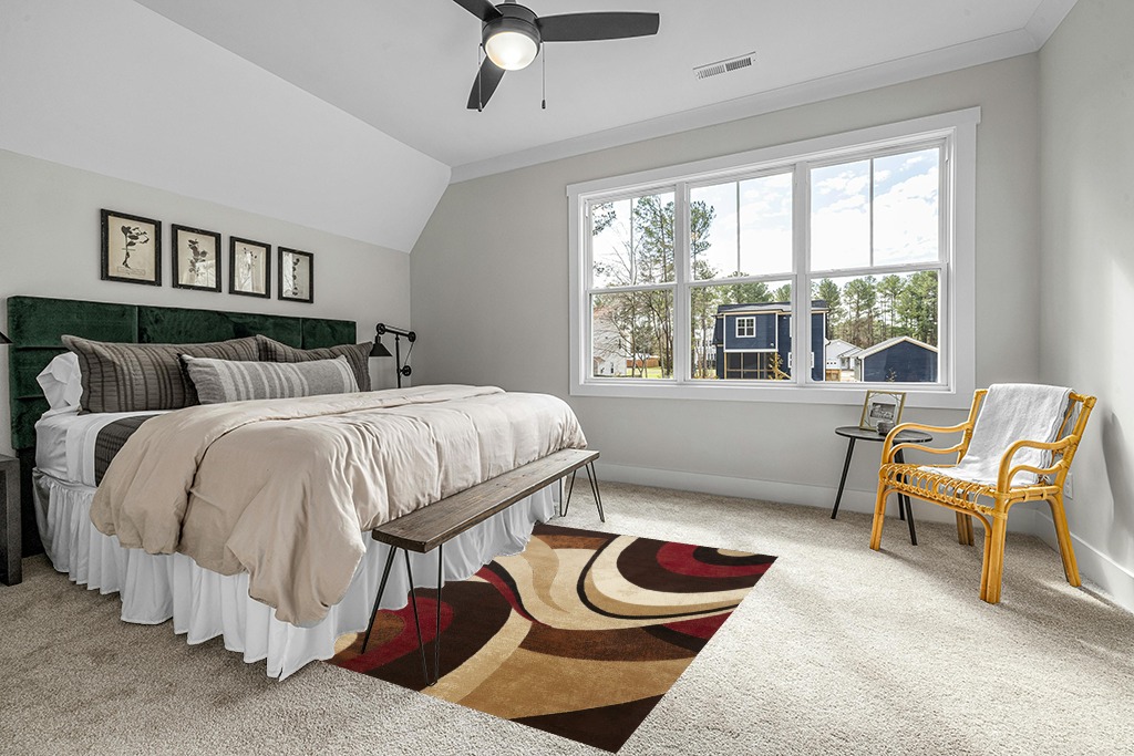 Brown/Red Contemporary Fade Resistant, Stain Resistant Bedroom, Living Room, Dining Room, Nursery Room Area Rug in Grey Traditional Bedroom with King Bed