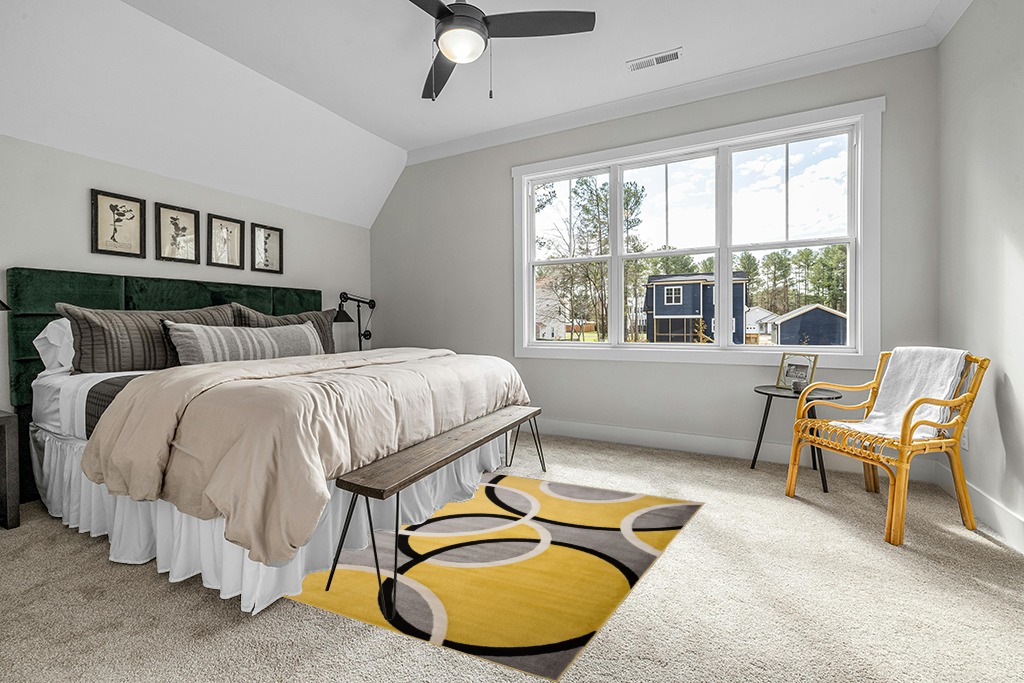 Yellow Contemporary Stain Resistant, non slip Area Rug in Grey Traditional Bedroom with King Bed