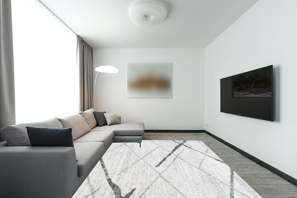 nuLOOM Thigpen Contemporary Area Rug, 7' 6" x 9' 6", Grey in Modern Living Room with Grey Couch