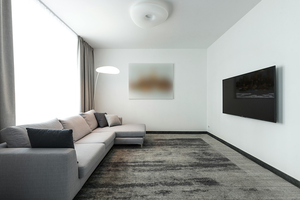 SAFAVIEH Fontana Shag Collection Area Rug - 9' x 12', Grey & Ivory, Modern Design, Non-Shedding & Easy Care, 2-inch Thick Ideal for High Traffic Areas in Living Room, Bedroom (FNT853G) in Modern Living Room with Grey Couch