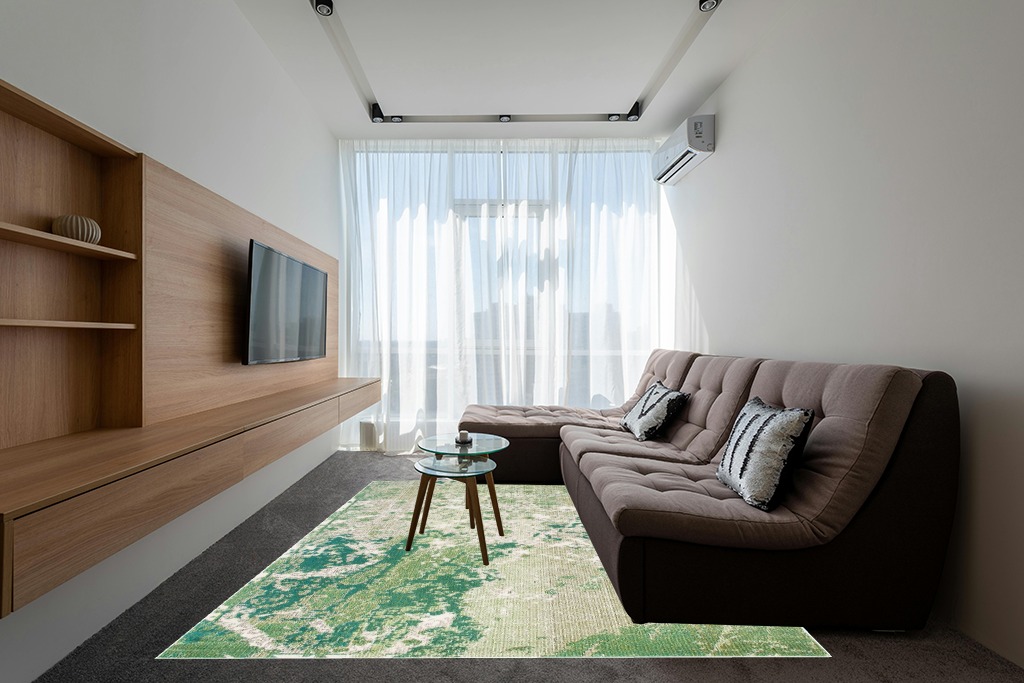SAFAVIEH Madison Collection Area Rug - 8' x 10', Green & Ivory, Modern Abstract Design, Non-Shedding & Easy Care, Ideal for High Traffic Areas in Living Room, Bedroom (MAD499Y) in Grey Living Room with Brown Couch