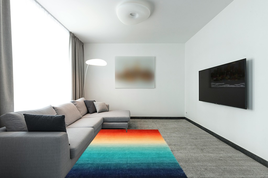 Wonnitar Modern Ombre Area Rug 5x7,Washable Large Colorful Rugs for Living Room,Abstract Contemporary Non-Slip Dining Room Throw Mat,Non-Shedding Soft Print Carpet for Bedside Entry Kitchen in Modern Living Room with Grey Couch