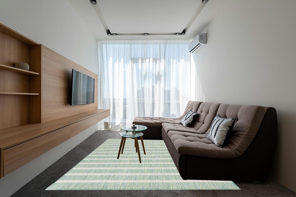 Nourison Positano Indoor/Outdoor Blue Green Ivory 8' x 10' Area Rug, Easy Cleaning, Non Shedding, Bed Room, Living Room, Dining Room, Backyard, Deck, Patio (8x10) in Grey Living Room with Brown Couch
