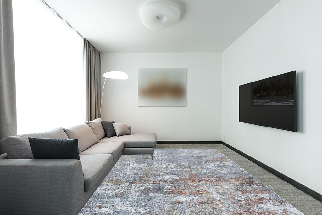 Area Rugs 9x12 Living Room: Large Machine Washable Area Rug with Non Slip Backing Non Shedding Abstract Stain Resistant Carpet for Bedroom Dining Room Nursery Home Office - Gray in Modern Living Room with Grey Couch