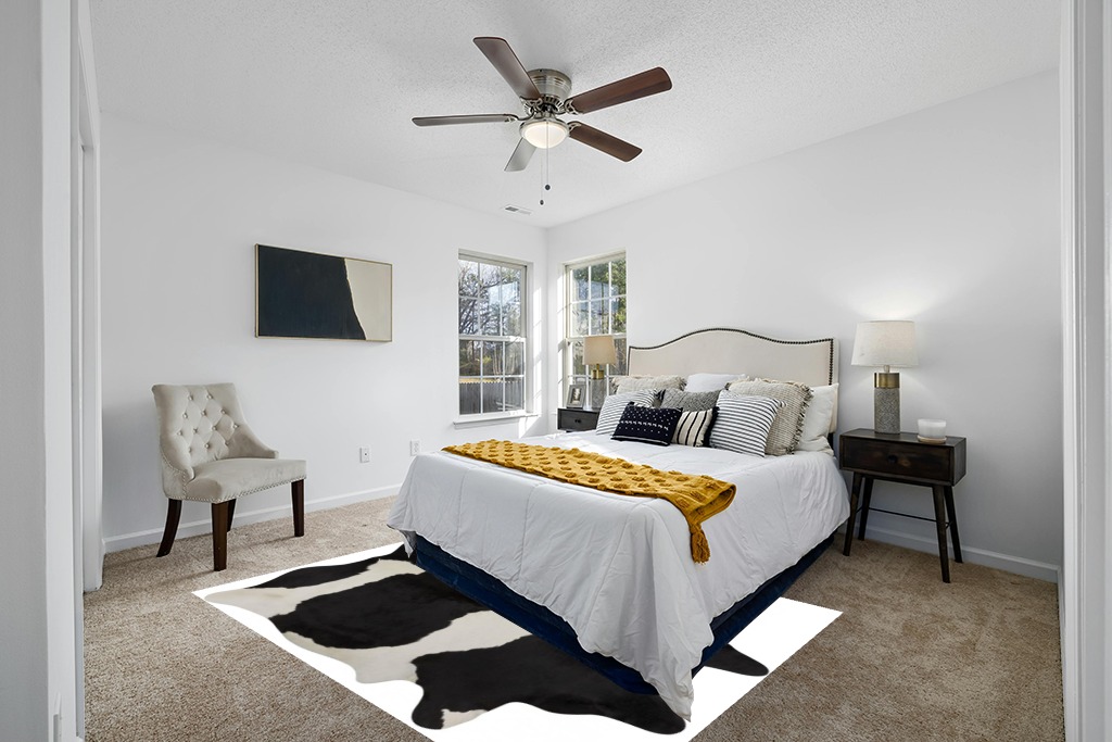 rodeo Classic Black and White Cowhide Rug … in White and Yellow Modern Bedroom